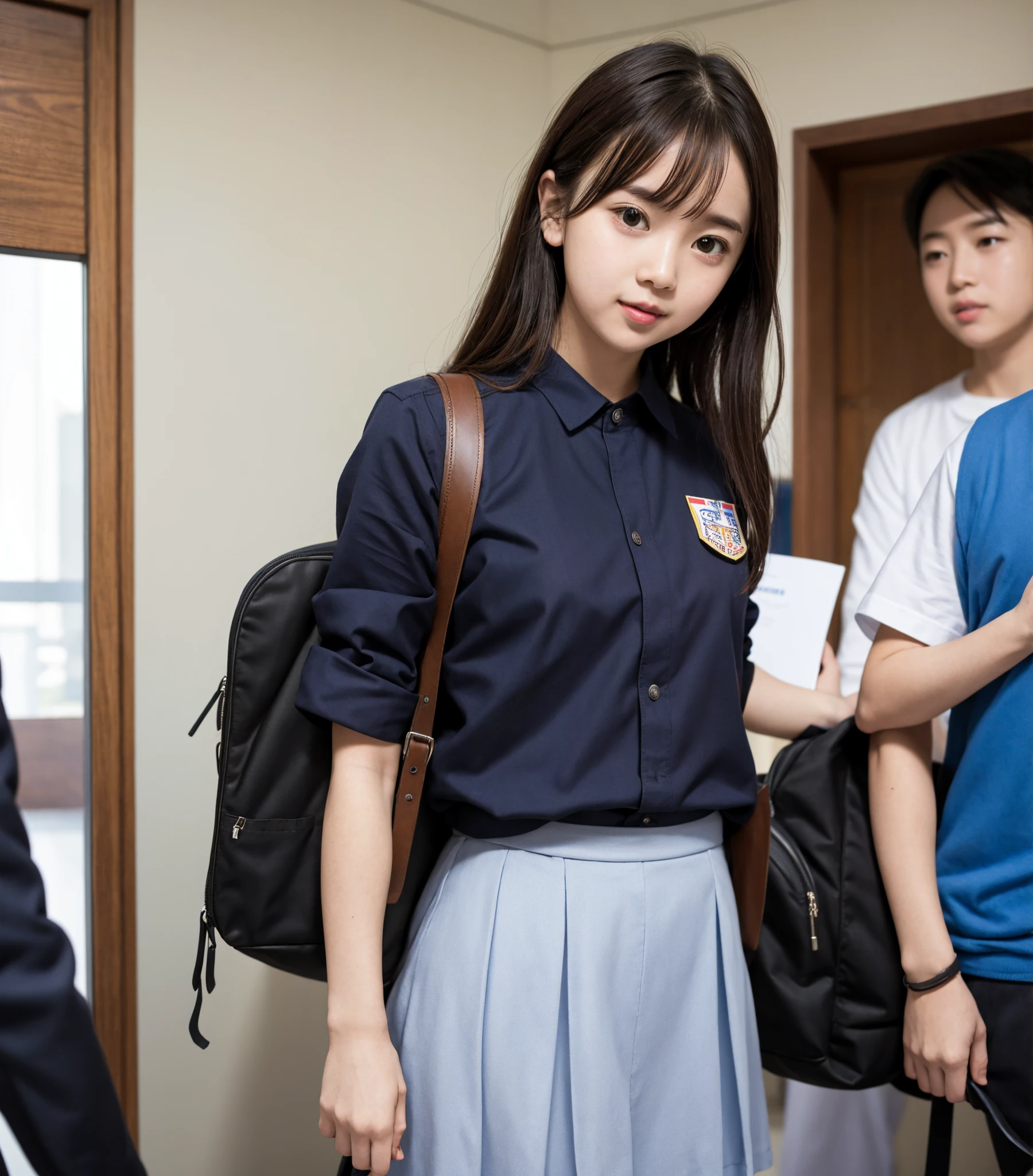  s,uniform,Line up quietly before entering the classroom, girl,cute, Masterpiece, Details