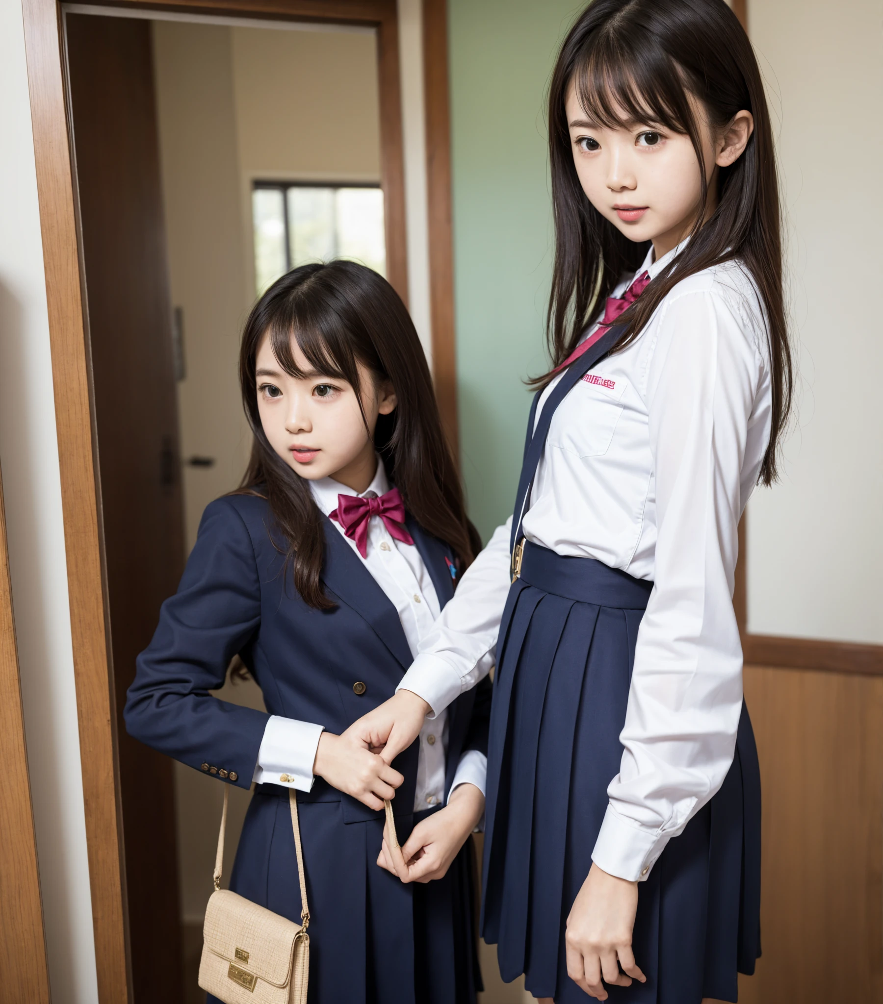  s,uniform,Line up quietly before entering the classroom, girl,cute, Masterpiece, Details