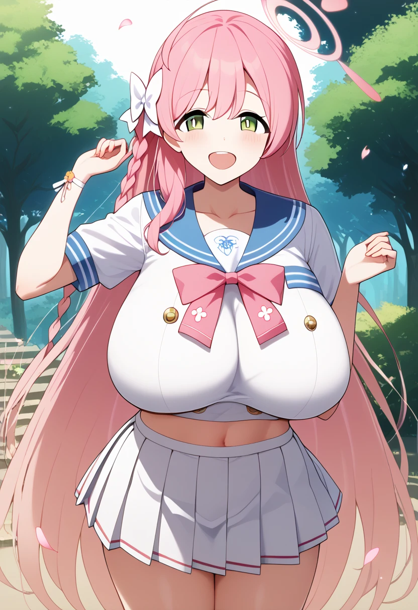 score_9, score_8_up, score_7_up, score_6_up, score_5_up, score_4_up,  source_Anime, Ahanako  ,  pink hair , halo, ,  single blade  ,  hair bow,  green eyes, Big Breasts,  school uniform,  blue sailor color,  pink ribbon,  sailor shirt,  white shirt, Short sleeve,  wristbands,  pleated skirt  , White Skirt, teeth、 big sexy silicone big  、My chest is different  ,  Cowboy Shot  , reach ,  outdoor, Park,  petals, smile,  open mouth,、 zzz c up , Exploding chest,特大の Big Breasts,Big Breasts, Big Breasts,超Big Breasts, supermilk ,big Breasts,big Breasts,Big Breasts,Big big breasts,bigger breasts,big,セクシーな大きなシリコンの Big Breasts,セクシーなビッグサイズのシリコン製Big Breasts, saggy breasts,((垂れ下がった Big Breasts)),((重く垂れた Big Breasts:1.5))、Obscene body,Fat ,,  Erotic Manga Style Body  、  mature body steam  、 Sir's huge  、 Sir's huge  、 Too exaggerated  、 extra large、 over covered ,  hidden chest erection  、  abs