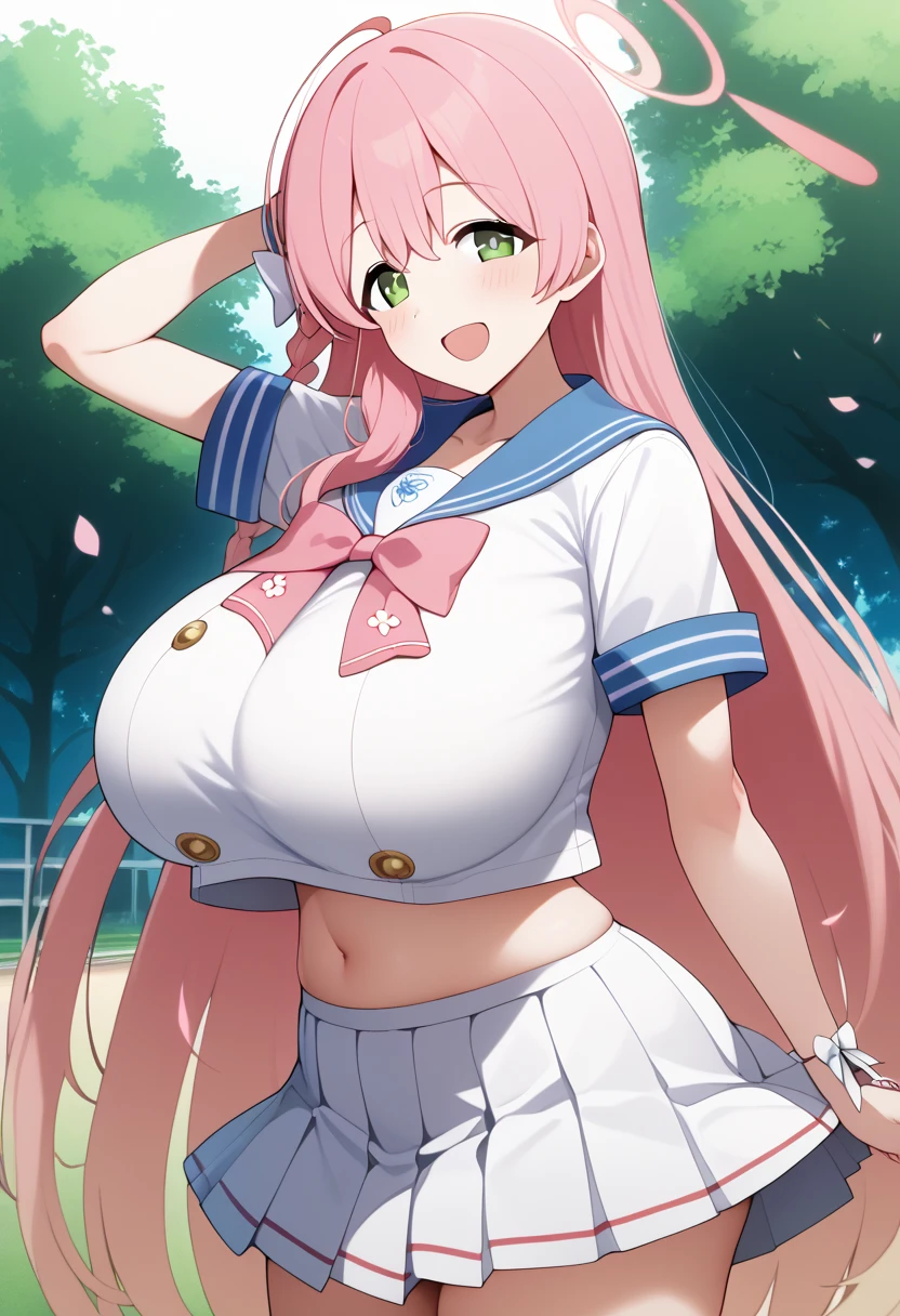 score_9, score_8_up, score_7_up, score_6_up, score_5_up, score_4_up,  source_Anime, Ahanako  ,  pink hair , halo, ,  single blade  ,  hair bow,  green eyes, Big Breasts,  school uniform,  blue sailor color,  pink ribbon,  sailor shirt,  white shirt, Short sleeve,  wristbands,  pleated skirt  , White Skirt, teeth、 big sexy silicone big  、My chest is different  ,  Cowboy Shot  , reach ,  outdoor, Park,  petals, smile,  open mouth,、 zzz c up , Exploding chest,特大の Big Breasts,Big Breasts, Big Breasts,超Big Breasts, supermilk ,big Breasts,big Breasts,Big Breasts,Big big breasts,bigger breasts,big,セクシーな大きなシリコンの Big Breasts,セクシーなビッグサイズのシリコン製Big Breasts, saggy breasts,((垂れ下がった Big Breasts)),((重く垂れた Big Breasts:1.5))、Obscene body,Fat ,,  Erotic Manga Style Body  、  mature body steam  、 Sir's huge  、 Sir's huge  、 Too exaggerated  、 extra large、 over covered ,  hidden chest erection  、  abs