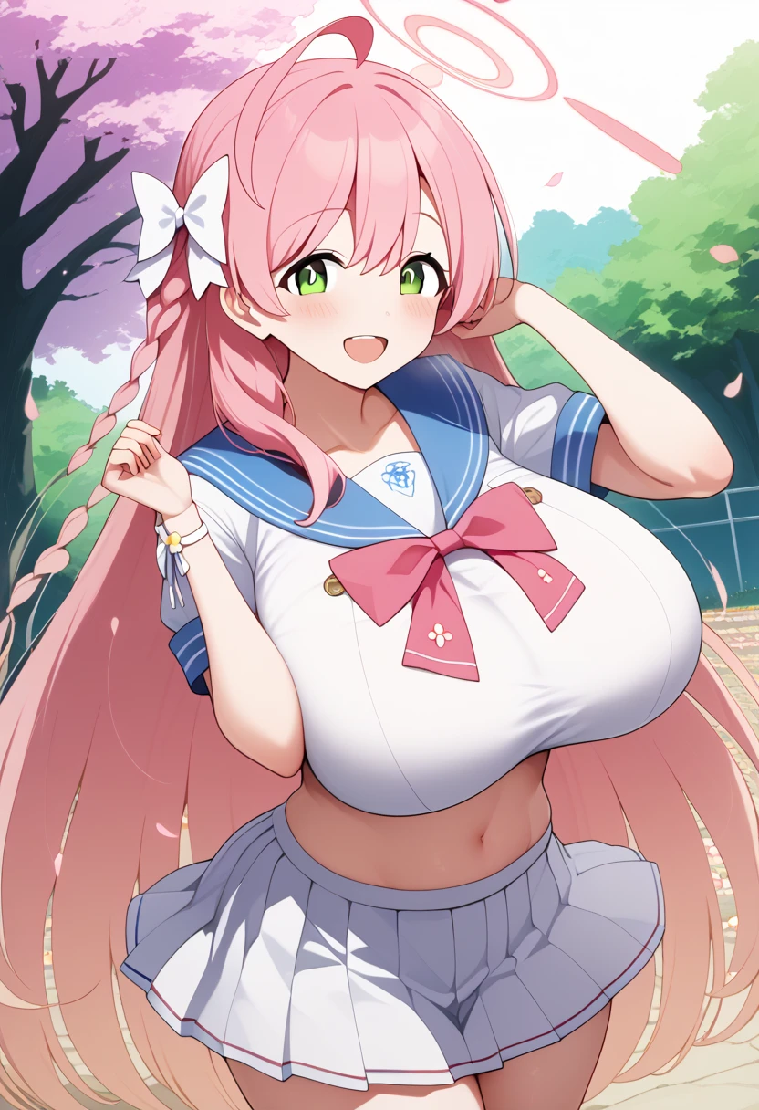 score_9, score_8_up, score_7_up, score_6_up, score_5_up, score_4_up,  source_Anime, Ahanako  ,  pink hair , halo, ,  single blade  ,  hair bow,  green eyes, Big Breasts,  school uniform,  blue sailor color,  pink ribbon,  sailor shirt,  white shirt, Short sleeve,  wristbands,  pleated skirt  , White Skirt, teeth、 big sexy silicone big  、My chest is different  ,  Cowboy Shot  , reach ,  outdoor, Park,  petals, smile,  open mouth,、 zzz c up , Exploding chest,特大の Big Breasts,Big Breasts, Big Breasts,超Big Breasts, supermilk ,big Breasts,big Breasts,Big Breasts,Big big breasts,bigger breasts,big,セクシーな大きなシリコンの Big Breasts,セクシーなビッグサイズのシリコン製Big Breasts, saggy breasts,((垂れ下がった Big Breasts)),((重く垂れた Big Breasts:1.5))、Obscene body,Fat ,,  Erotic Manga Style Body  、  mature body steam  、 Sir's huge  、 Sir's huge  、 Too exaggerated  、 extra large、 over covered ,  hidden chest erection  、  abs