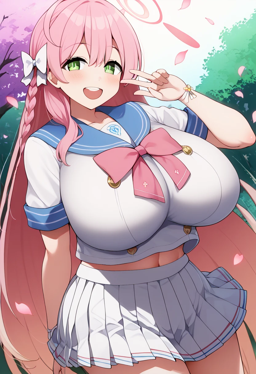 score_9, score_8_up, score_7_up, score_6_up, score_5_up, score_4_up,  source_Anime, Ahanako  ,  pink hair , halo, ,  single blade  ,  hair bow,  green eyes, Big Breasts,  school uniform,  blue sailor color,  pink ribbon,  sailor shirt,  white shirt, Short sleeve,  wristbands,  pleated skirt  , White Skirt, teeth、 big sexy silicone big  、My chest is different  ,  Cowboy Shot  , reach ,  outdoor, Park,  petals, smile,  open mouth,、 zzz c up , Exploding chest,特大の Big Breasts,Big Breasts, Big Breasts,超Big Breasts, supermilk ,big Breasts,big Breasts,Big Breasts,Big big breasts,bigger breasts,big,セクシーな大きなシリコンの Big Breasts,セクシーなビッグサイズのシリコン製Big Breasts, saggy breasts,((垂れ下がった Big Breasts)),((重く垂れた Big Breasts:1.5))、Obscene body,Fat ,,  Erotic Manga Style Body  、  mature body steam  、 Sir's huge  、 Sir's huge  、 Too exaggerated  、 extra large、 over covered ,  hidden chest erection  、  abs