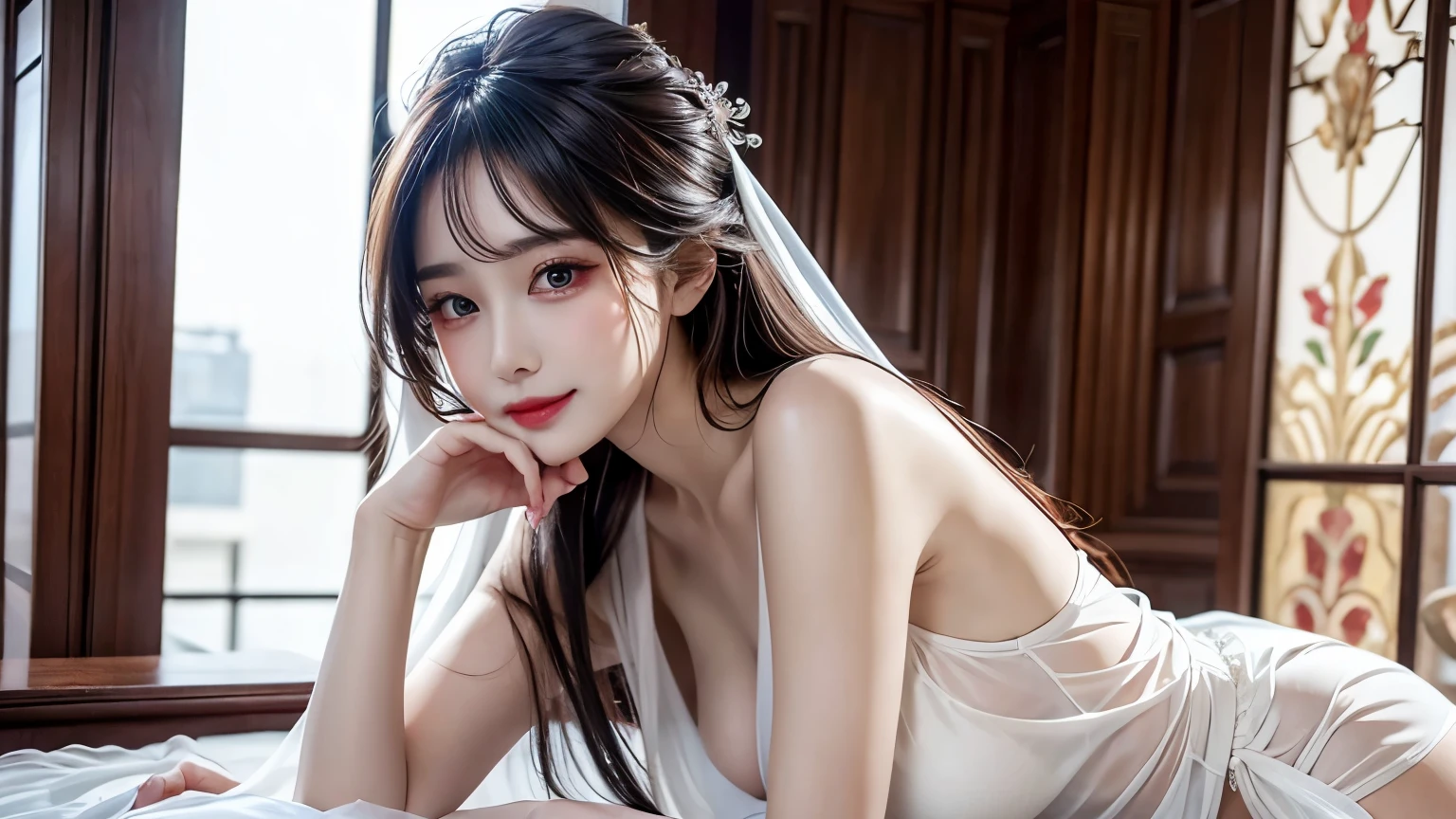 Beautiful girl: Asian, super adorable;
Age: 18-20 years old;
Hair: copper orange, silky, shimmering in the sunlight, detailed;
Skin: ivory white, rosy without blemish;
Eyes: deep black, almond-shaped, seductive, youthful, clear, ultra-detailed, elegant, enticing, sharply made up, realistic, captivating;
Eyelids: graceful, perfectly beautiful;
Eyebrows: curved, sparse, sharp;
Face: beautiful, pure, like a fairy, lightly made up, adorable, perfectly proportioned, beautiful in every detail;
Nose: cute, lovely, high;
Cheeks: prominent;
Lips: charming, lightly red lipstick, lovely gloss;
Teeth: bright, radiant smile, pure white;
Body: full of youthfulness;
Accessories: necklace, earrings, jade bracelet;
Clothing: silk, exquisite, embroidered with flowers;
Fashion style: upscale, modern 2024, elegant;
Image quality: non-NSFW, 8K CG HD, sharp, superb graphics, professional, detailed, vibrant colors, ultra-smooth, advanced techniques, authentic RAW;
Lighting: complex color combinations, dark golden rays;
Sunlight: sparkling, illuminating the girl's figure;
Background: bustling streets, refreshing green trees.
The girl is posing with her back towards the viewer.