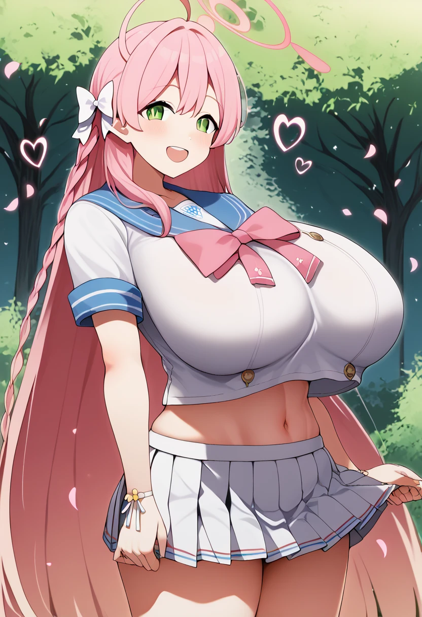 score_9, score_8_up, score_7_up, score_6_up, score_5_up, score_4_up,  source_Anime, Ahanako  ,  pink hair , halo, ,  single blade  ,  hair bow,  green eyes, Big Breasts,  school uniform,  blue sailor color,  pink ribbon,  sailor shirt,  white shirt, Short sleeve,  wristbands,  pleated skirt  , White Skirt, teeth、 big sexy silicone big  、My chest is different  ,  Cowboy Shot  , reach ,  outdoor, Park,  petals, smile,  open mouth,、 zzz c up , Exploding chest,特大の Big Breasts,Big Breasts, Big Breasts,超Big Breasts, supermilk ,big Breasts,big Breasts,Big Breasts,Big big breasts,bigger breasts,big,セクシーな大きなシリコンの Big Breasts,セクシーなビッグサイズのシリコン製Big Breasts, saggy breasts,((垂れ下がった Big Breasts)),((重く垂れた Big Breasts:1.5))、Obscene body,Fat ,,  Erotic Manga Style Body  、  mature body steam  、 Sir's huge  、 Sir's huge  、 Too exaggerated  、 extra large、 over coveed ,  hidden chest erection  、  abs