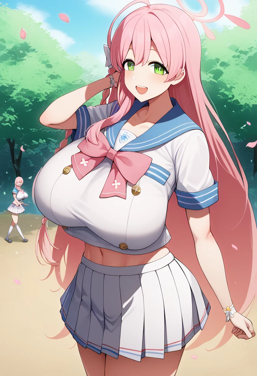 score_9, score_8_up, score_7_up, score_6_up, score_5_up, score_4_up,  source_Anime, Ahanako  ,  pink hair , halo, ,  single blade  ,  hair bow,  green eyes, Big Breasts,  school uniform,  blue sailor color,  pink ribbon,  sailor shirt,  white shirt, Short sleeve,  wristbands,  pleated skirt  , White Skirt, teeth、 big sexy silicone big  、My chest is different  ,  Cowboy Shot  , reach ,  outdoor, Park,  petals, smile,  open mouth,、 zzz c up , Exploding chest,特大の Big Breasts,Big Breasts, Big Breasts,超Big Breasts, supermilk ,big Breasts,big Breasts,Big Breasts,Big big breasts,bigger breasts,big,セクシーな大きなシリコンの Big Breasts,セクシーなビッグサイズのシリコン製Big Breasts, saggy breasts,((垂れ下がった Big Breasts)),((重く垂れた Big Breasts:1.5))、Obscene body,Fat ,,  Erotic Manga Style Body  、  mature body steam  、 Sir's huge  、 Sir's huge  、 Too exaggerated  、 extra large、 over coveed ,  hidden chest erection  、  abs