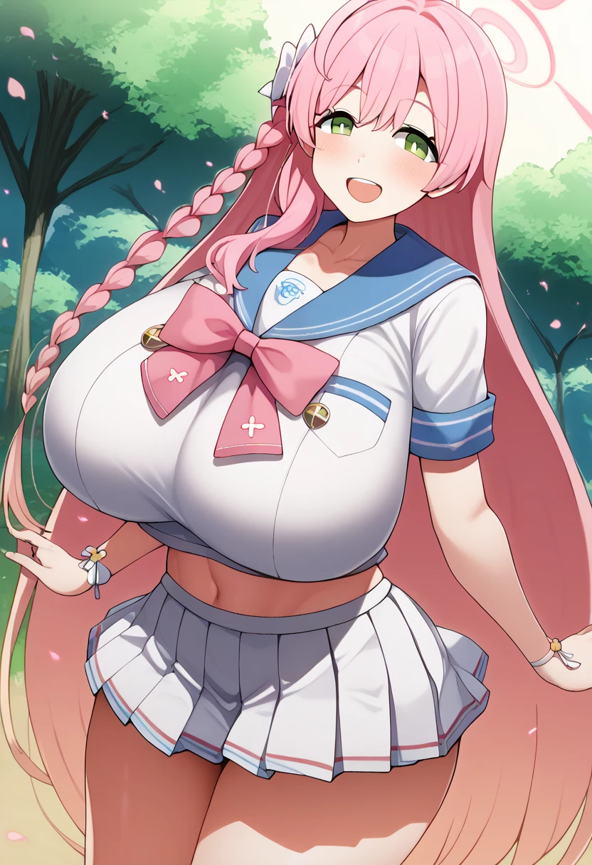 score_9, score_8_up, score_7_up, score_6_up, score_5_up, score_4_up,  source_Anime, Ahanako  ,  pink hair , halo, ,  single blade  ,  hair bow,  green eyes, Big Breasts,  school uniform,  blue sailor color,  pink ribbon,  sailor shirt,  white shirt, Short sleeve,  wristbands,  pleated skirt  , White Skirt, teeth、 big sexy silicone big  、My chest is different  ,  Cowboy Shot  , reach ,  outdoor, Park,  petals, smile,  open mouth,、 zzz c up , Exploding chest,特大の Big Breasts,Big Breasts, Big Breasts,超Big Breasts, supermilk ,big Breasts,big Breasts,Big Breasts,Big big breasts,bigger breasts,big,セクシーな大きなシリコンの Big Breasts,セクシーなビッグサイズのシリコン製Big Breasts, saggy breasts,((垂れ下がった Big Breasts)),((重く垂れた Big Breasts:1.5))、Obscene body,Fat ,,  Erotic Manga Style Body  、  mature body steam  、 Sir's huge  、 Sir's huge  、 Too exaggerated  、 extra large、 over coveed ,  hidden chest erection  、  abs