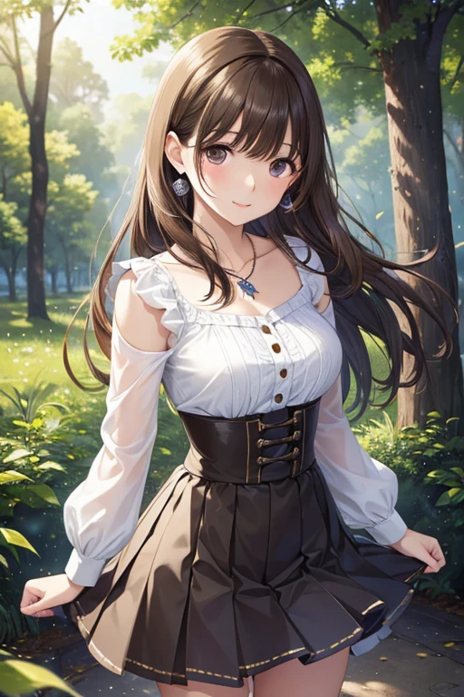 Gaoling loves flowers、Shiny brown hair, long hair、, Beautiful brown eyes、smile、Sparkling eyes, (Fine grain)、Ultra-detailed eyes、Highly detailed face, Highly detailed eyes,Cowboy Shot、
masterpiece, Highest quality, Pixiv, (8K, Highest quality, masterpiece: 1.2), (Realistic, photoRealistic: 1.37),
Portraiture, Realistic, , Large Breasts, 4K resolution, High quality CG, Beautiful CG, Soft Light,