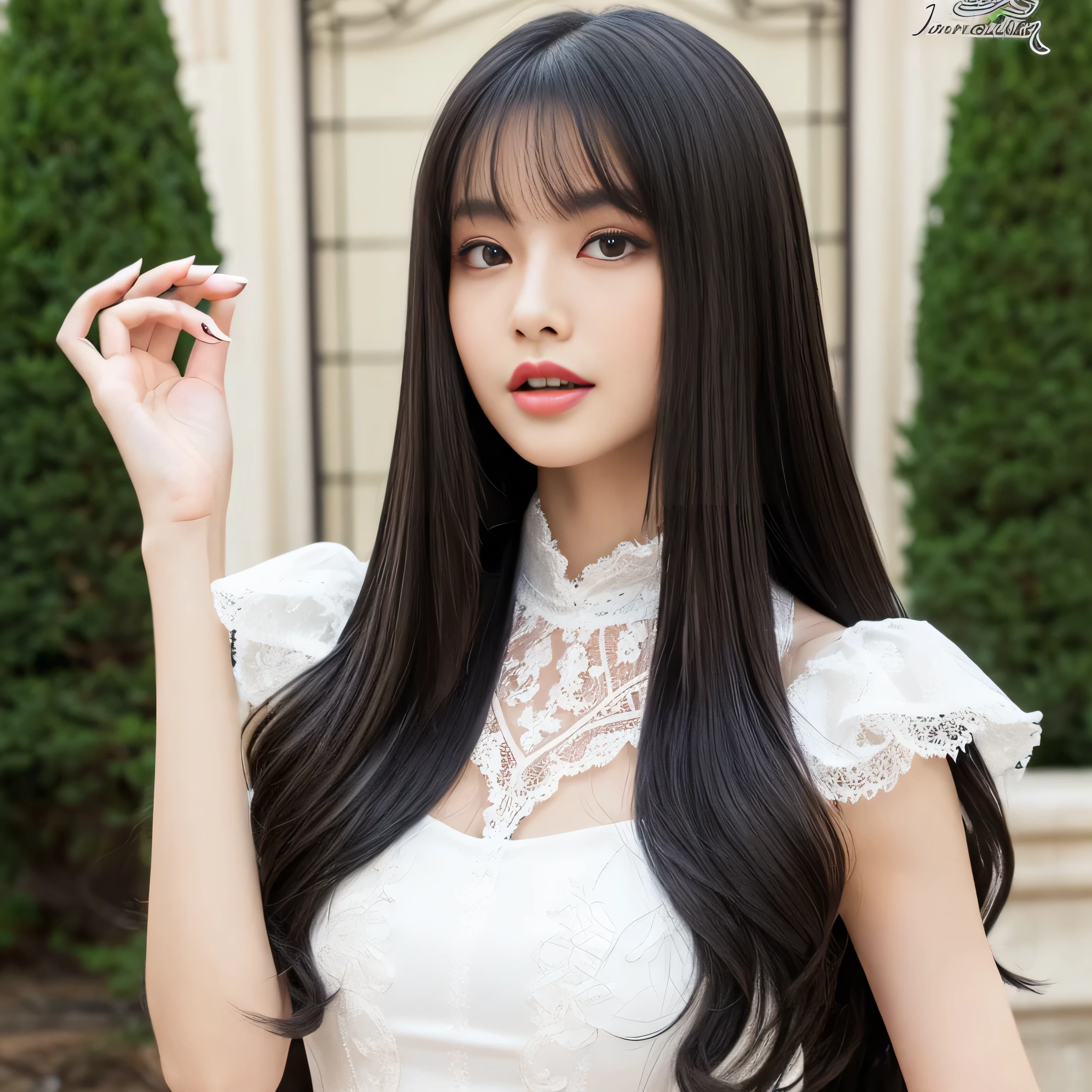 Mannequin doll whose whole body is only white(32years old　Wearing long sleeves　Black straight hair　Bangs Patsun　elongated face)　Deep kiss