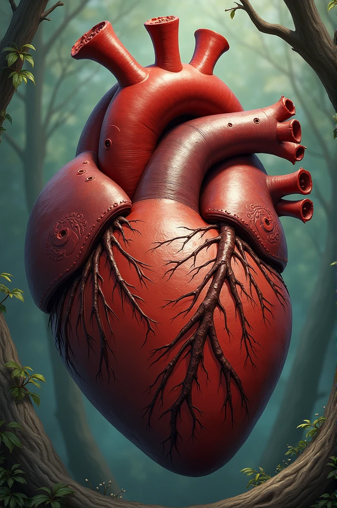 A book cover that has a heart in the center Make it less bright and smaller in size,the background should be more mysterious and poetic ,the heart has to be like that of human anatomy and without any person present,the background can remain in the image