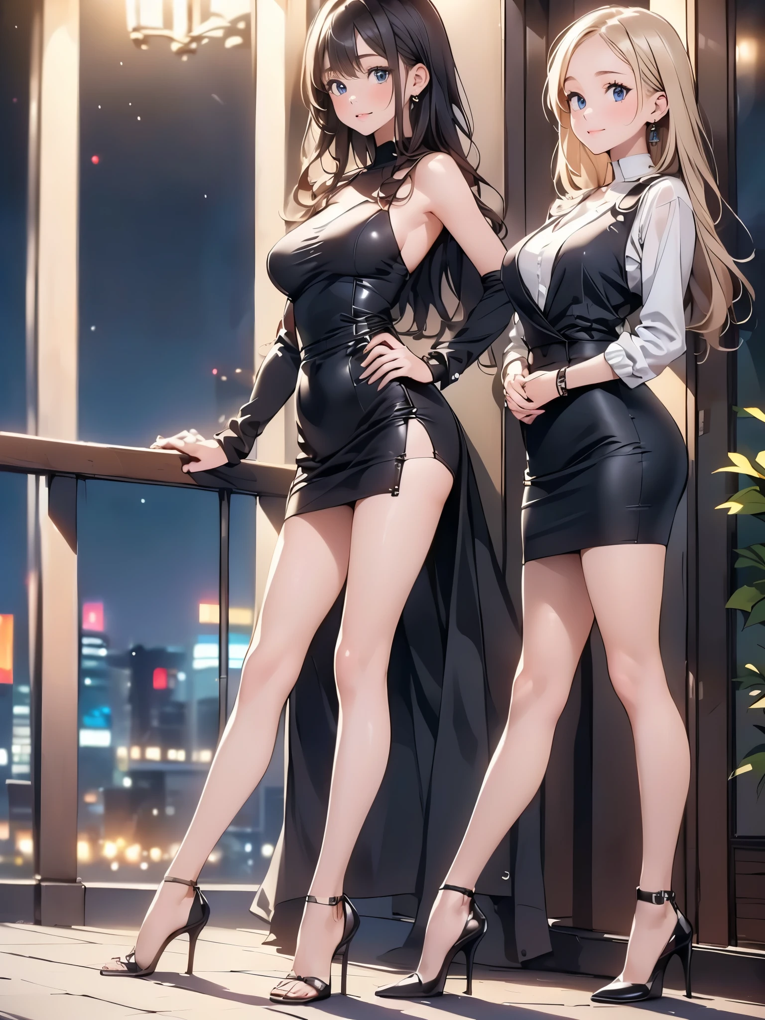 (masterpiece:1.5),high resolution,(best quality, highest quality),((Full Body Shot,Including face)),1girl,Standing position,4K,masterpiece,((Focus on the face)),((Pair of same-colored eyes)),(Elegant adult woman),slender,(((See-through shirt),Red long skirt,High heels,Floral stockings)),Detailed depiction of the face,bar counter,Realistic,,((Making a Cocktail)),walk,night