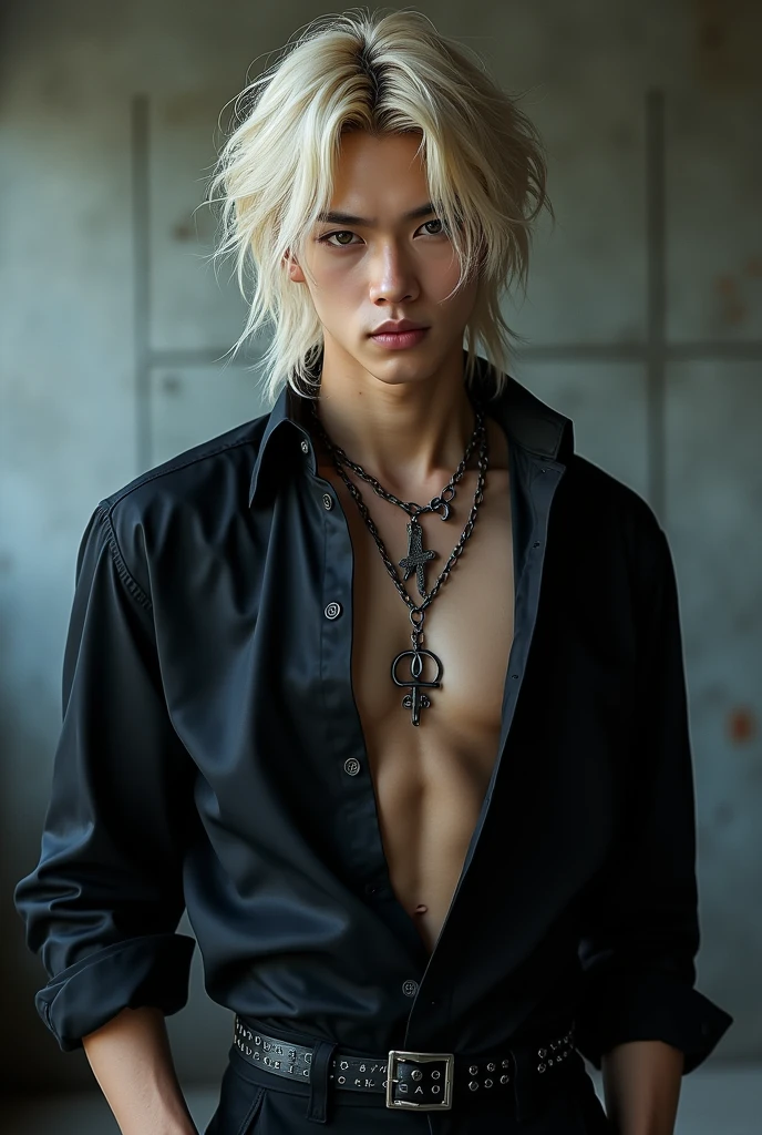8k, cinematic lighting, bright front lighting. Professional photography of an unsung and mysterious film, bold lines, hyper detailed, dramatic lighting, (intricate details, masterpiece, best quality: 1.4) Very handsome guy, the appearance of the model sits at twilight in the corner in the corners, chains weigh chains on the walls, on the floor of the chain, the guy is poorly lit, sad face, in a black suit with a white shirt with an unbuttoned top, hair to the shoulders, on the chest and blood of the face, dark background, a gloomy prison around the chain, a little light falls on the face of a guy with gloomy lighting, the guy sits With a chain in his hands in a prison cell, a man is wrapped in a chain, (chains), inspired by Yamagata Hiro, sleeping in chains, in chains, detailed johan liebert, Mixed with Alucard, discreet, illustration, cinematic lighting, bright front lighting. Professional photo of an unsung and mysterious film, 1 boy, bangs, belt, black jacket, black trousers, blood, knitted, tied wrists, blond hair, chain, chain, shirt with collar, cuffs, cuts, formal, handcuffs, trauma, jacket, on the knees, long sleeves, looking at the viewer, men's focus, open clothes, open shirt, trousers, split lips, red eyes, shirt, medium length hair, solo, suit, torn clothes, torn shirt, white shirt, BLACK JACKE