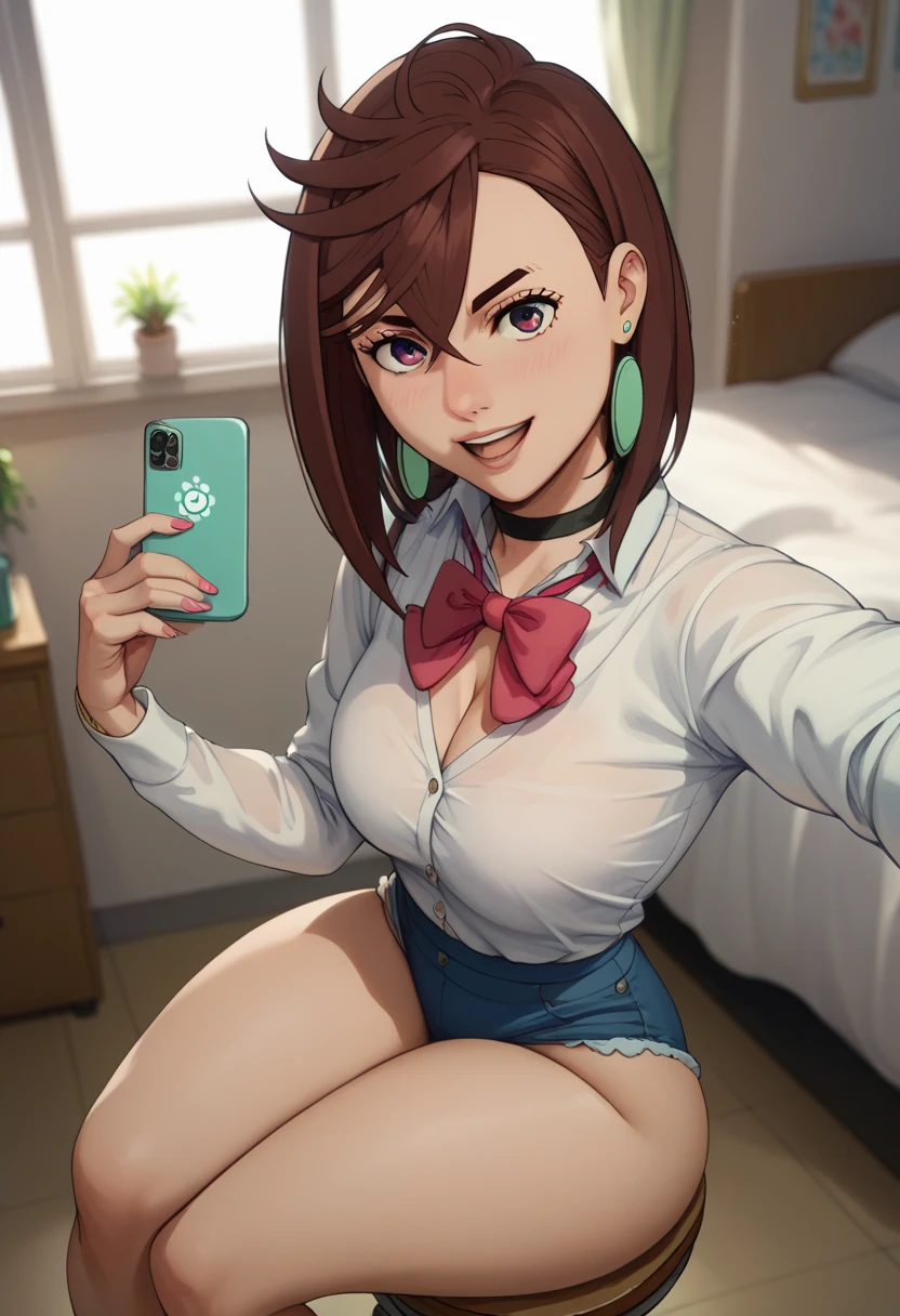 Ayase momo short brown hair medium boobs thick thighs naked inside the bedroom taking sexy selfie thick legs thick thighs thick thighs and healed abdomen thick thighs Big coxas Grossa abdômen sarado