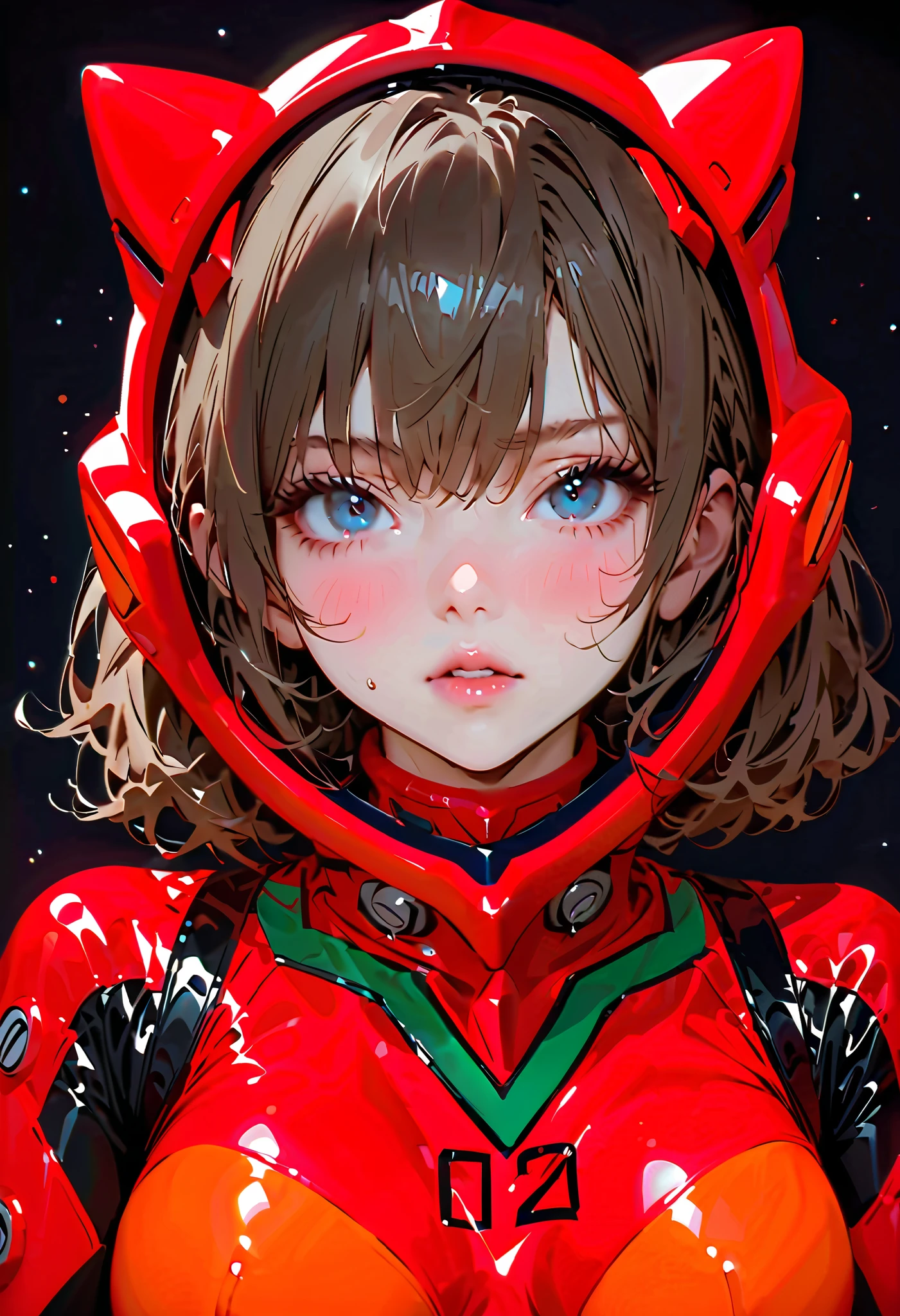 Anime girl in red latex outfit with red horns and a hood（souryuu asuka ...