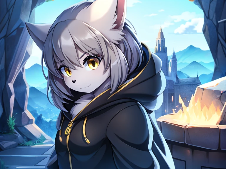 женщина anthro furry wolf ,absurdity,  high resolution,  ultra-detailed , 1 girl,oversized jacket with hood,whole body,  original character,girl, grey hair, yellow eyes ,shoulder length hair,  complex black mask, military general, { better quality }}, {{ masterpiece fails}}, {{ ultra-detailed }}, {illustration}, {Detailed light}, Nuclear fusion