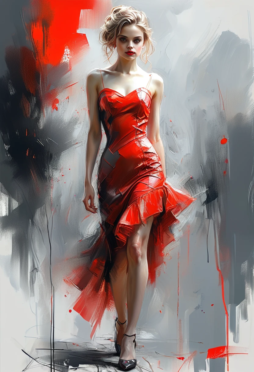  Sketch Drawing, line art drawing, a elegant beautiful  young woman, combination of Erin Moriarty:0.9, joey king:0.7, Rachael Taylor:1.2, wearing tango dress, style oФ Casey Baugh, style oФ Pino Daeni(her silhouette outlined with glowing red). (style of Vladimir Volegov:1.1). (her silhouette contoured with glowing red). red white on grey color palette. professional, sleek, modern, minimalist, graphic, line art, vector graphics, black and white drawing, graphite drawing, painting in the style of Anders Zorn, Alexi Brilo, Luisa Royo --------
