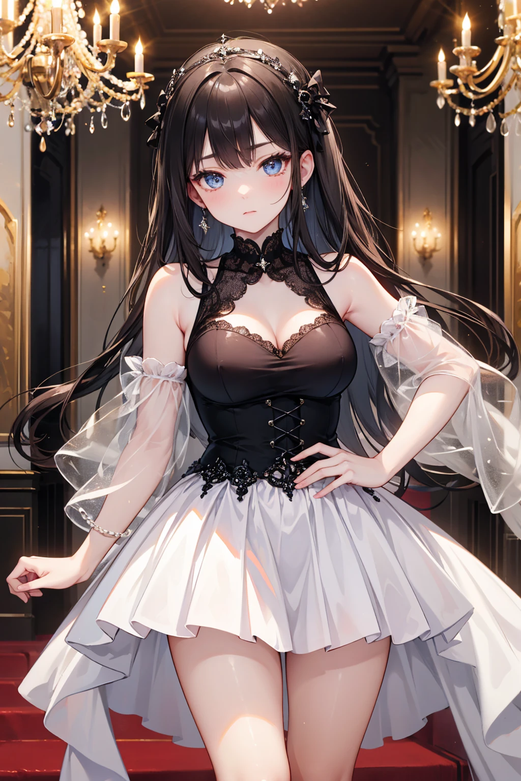 (Best quality, 8k, 32k, Masterpiece, UHD,:1.2),RAW, 1girl,ultra cute , natural lighting,transparent shining eyes, 18yo ,fair complexion ,flushed face,,blue eyes、Belle-Inspired Ball Gown, For a stunning Belle-inspired ball gown, opt for a flowing yellow chiffon or satin dress with a sweetheart neckline and off-the shoulder sleeves, Add intricate gold embroidery or beading along the bodice and hemline to capture the elegance of Belle's iconic gown, BREAK, Pair the dress with long white gloves and a matching yellow tiara adorned with faux jewels , Complete the look with delicate gold jewelry, such as drop earrings and a pendant necklace, to accentuate the princess-inspired ensemble, With a pair of gold heels, standing, from above