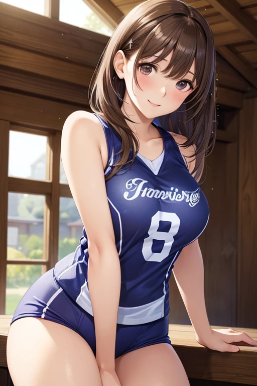 my grandmother、 Shiny chestnut hair ,  shortcuts, ( Pretty Brown Eyes 、 sparkling eyes , Fine grain)、smile、 super detailed eyes、 very detailed face,  very detailed eyes,(masterpiece:1.3),  Cowboy Shot , (Only one woman, Alone)、


 girl,  sexy, volleyball player, volleyball uniforms , Sleeveless, sport healthily, Under the arms