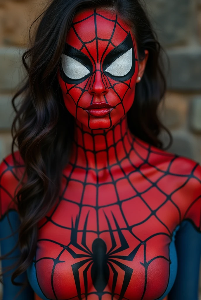 Woman, spiderman body paint, nude, naked, breasts, pussy