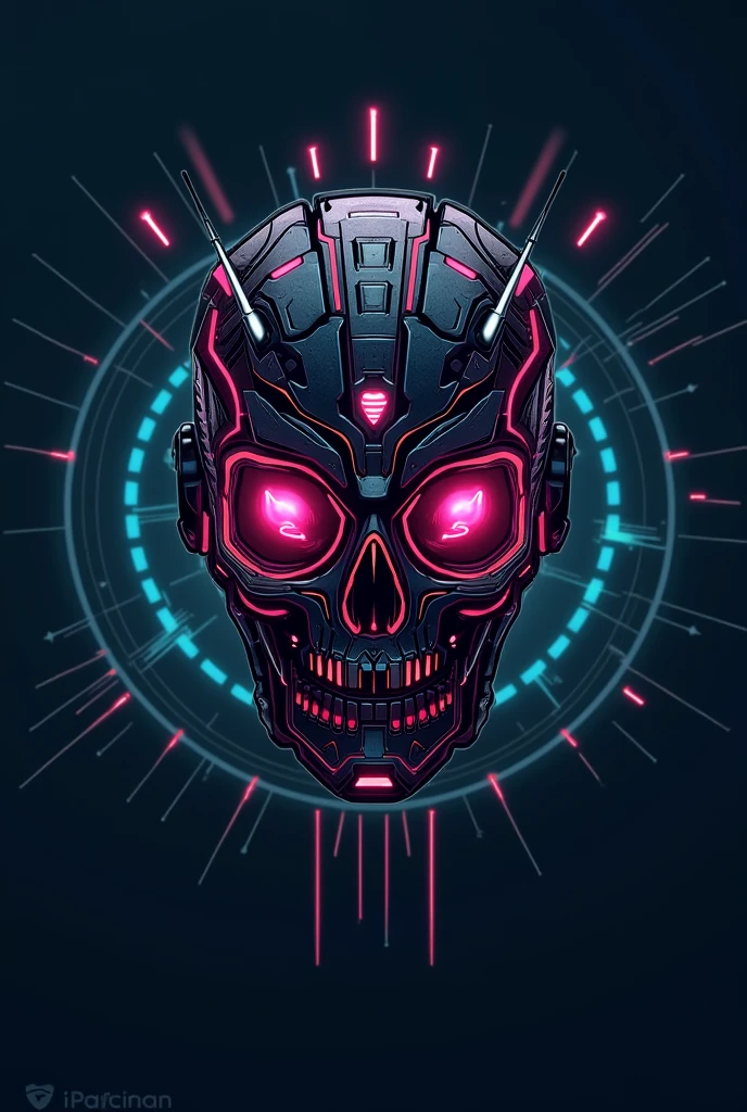 Blue led glowing skull, with a letter X passing through it in anime form,8k, with light green background