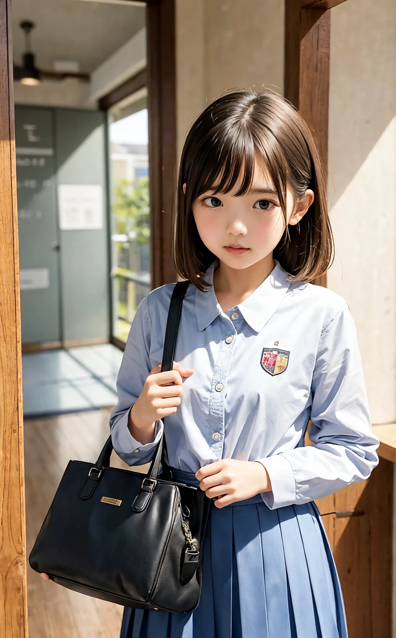  s,uniform,Line up quietly before entering the classroom, girl,cute, Masterpiece, Details