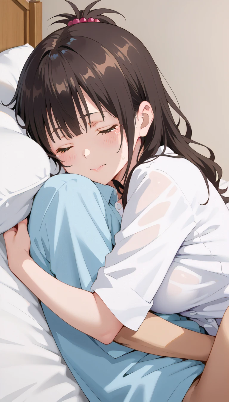  highest image quality taken by Ki、 High Quality 、(( full body shot ))girl, embarrassing, close eyes, red cheek,, white bathrobe, large breasts, dating, in dark hotel room, lie on back, bed, nsfw, orgasm, sex , man, man is hugging a woman , throw, crying face,Face that looks like it&#39;s about to come,one eye closed,Assatis FIDE LOOK ,beautiful light of inspiration, Yukori Mitsugi,from side
