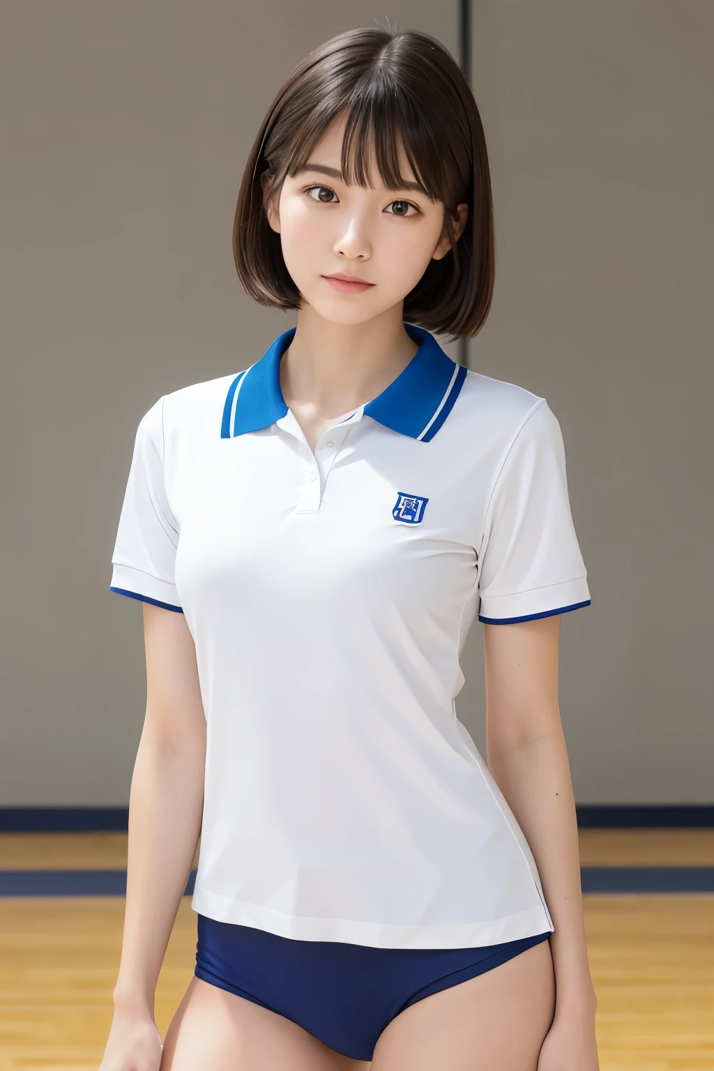 Correct human anatomy:1.5),masterpiece,Top quality,Ultra wide-angle lens(1.5)(Realistically:1.4),(RAW photos:1.4),Very exquisite CG Unity 8K wallpaper,Very delicate and beautiful,Mann pays attention to detail,Official Art,(Beautiful eyes and face:1.5),Beautiful and delicate eyes,There is light on the face,A girl,Short hair details,(Full body portrait:1.5),Badminton sportswear(1.5), Badminton competition venue,