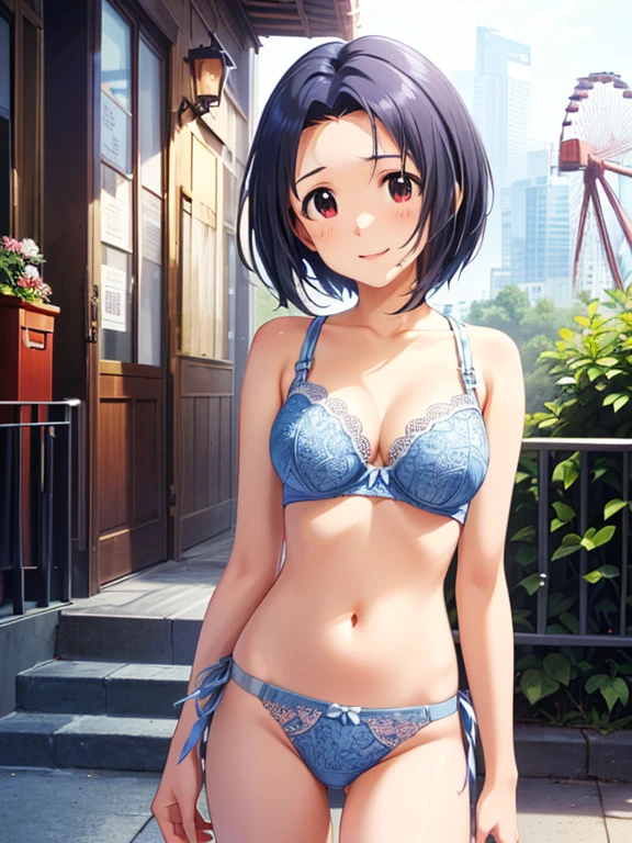 Japanese women,Large Breasts,Light blue underwear,Put your hands up,Young face,White skin,Black Hair,Short Hair,Big eyes,