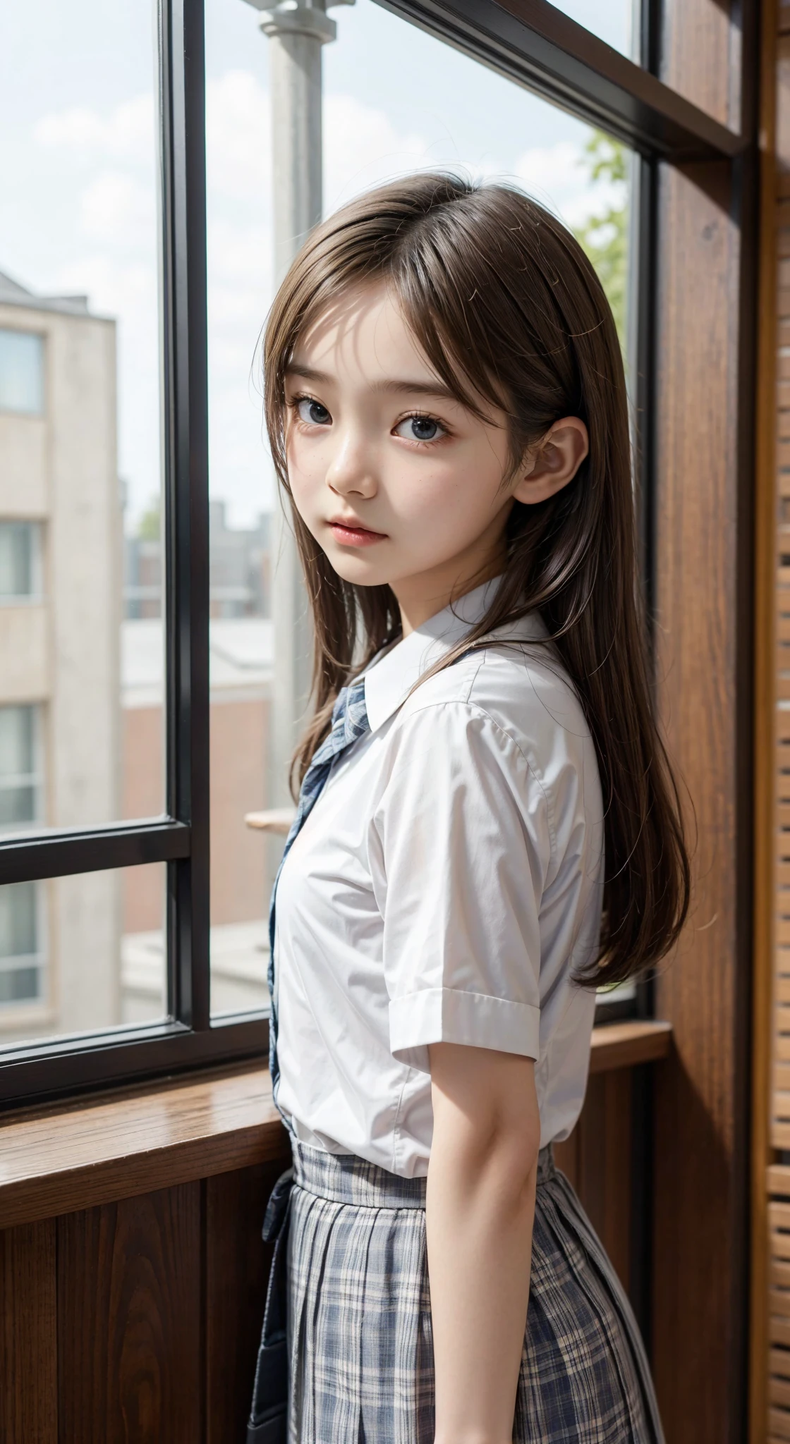  s,uniform,Line up quietly before entering the classroom, girl,cute, Masterpiece, Details