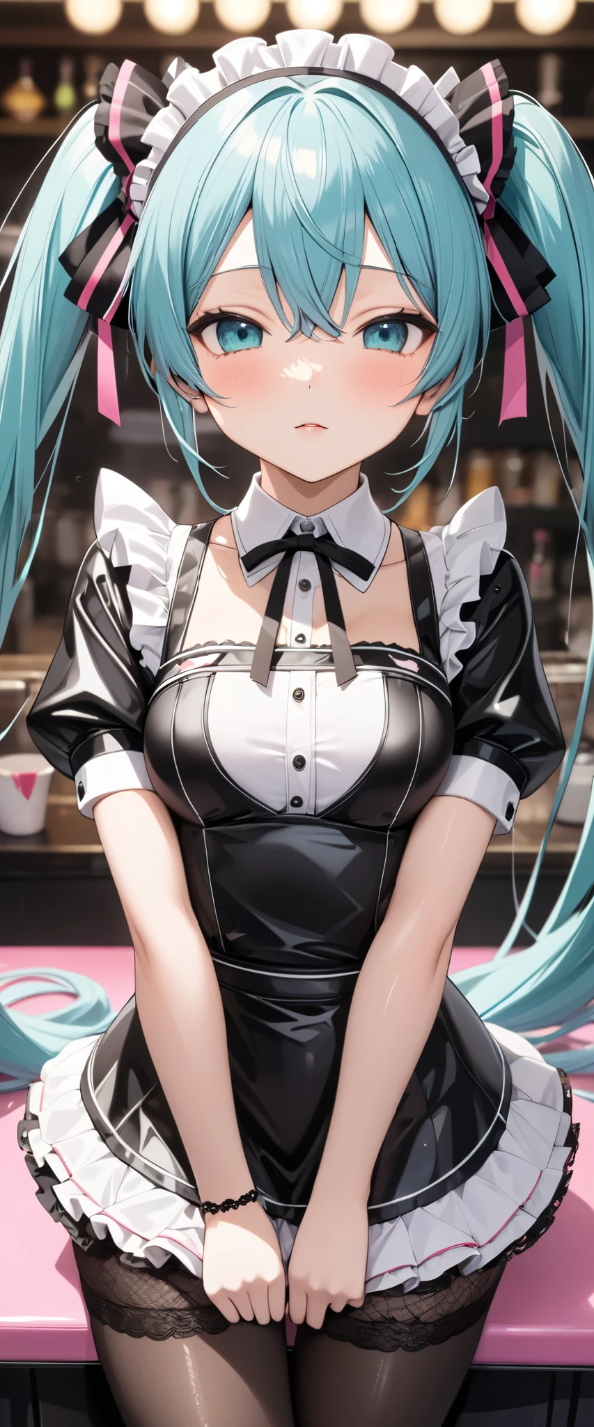 (((Maid uniform)))), (((Large target)))), Drunk Eyes, Hatsune Miku,
