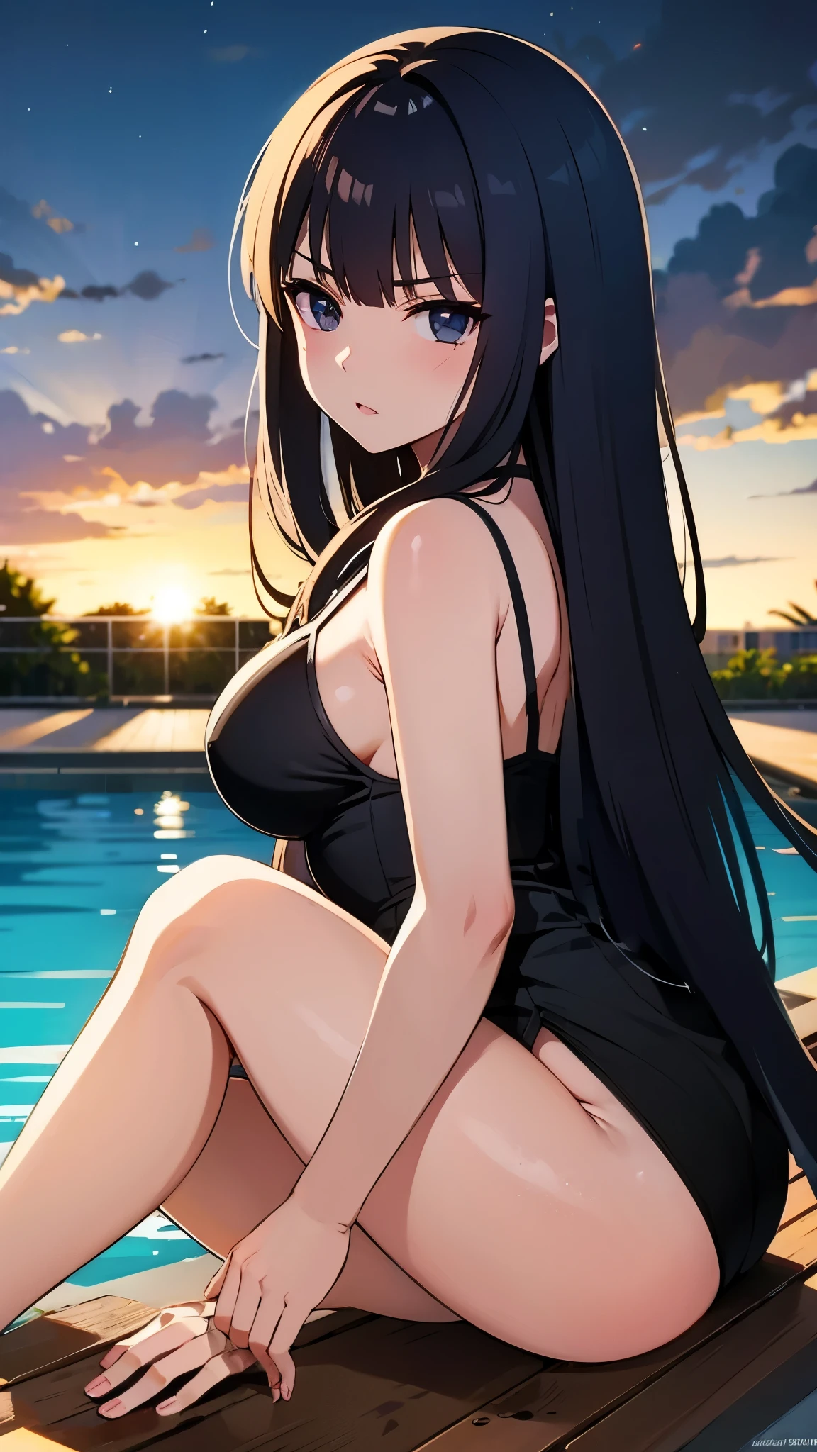 ultra high res, 8k masterpiece, erase finger, detailed floor, detailed black bikini