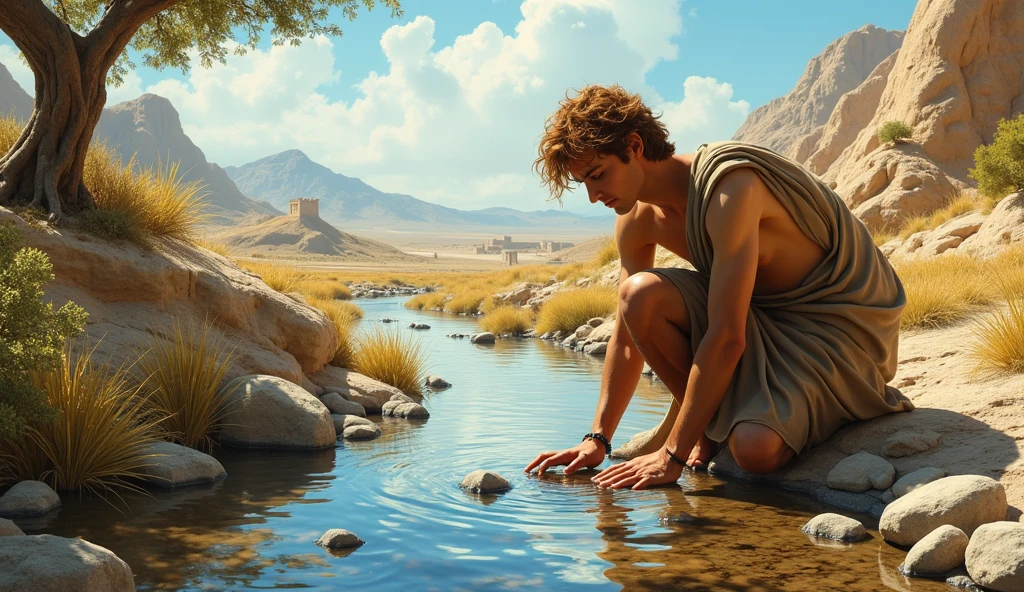 David Collecting Rocks Generates a full shot, biblical image of the 20 year old David picking ...