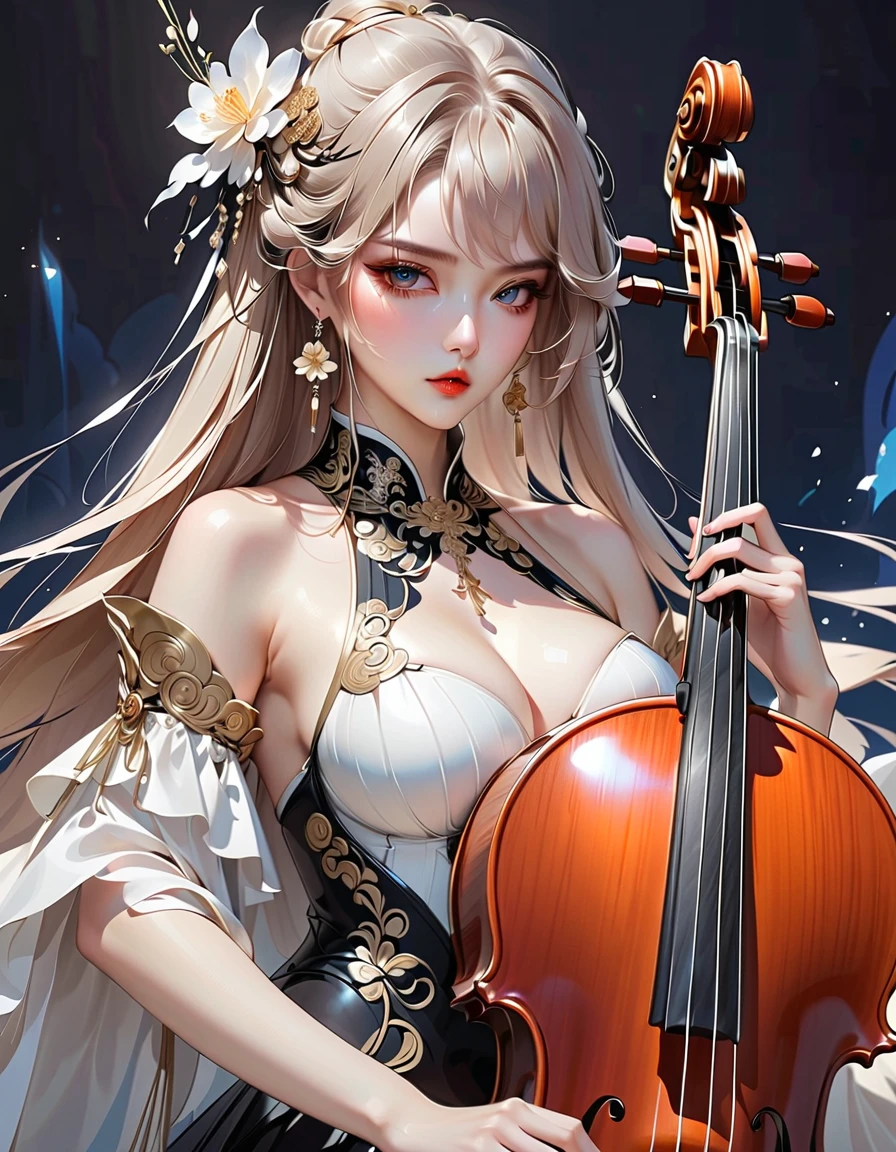anime girl in blue dress with violin and music notes, fine details. girls frontline, from girls frontline, seductive anime girl, (fantasy violin), anime goddess, beautiful alluring anime woman, m4 sopmod ii girls frontline, attractive anime girl, at pixiv, pixiv contest winner, pixiv, pixiv 3dcg, no bra, no pants, oppai, ecchi, hentai,