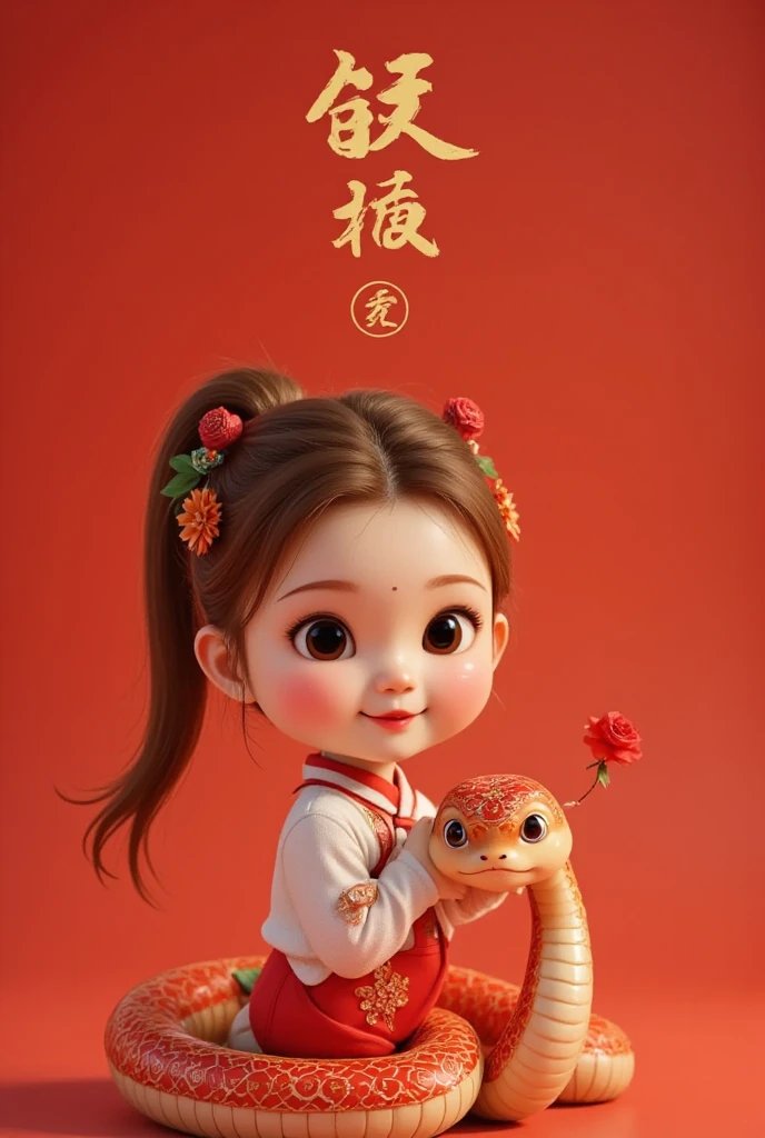 Tet Vietnamese, Lisamy, Lisamy bow your head and thank you, red background have a cute snake, is printed words "BEP 4.0 TET AT TY 2025"