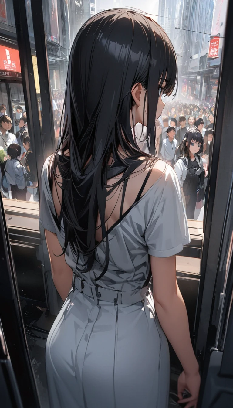 (​masterpiece、top-quality、hight resolution), A detailed illustration of a scene inside a brothel. A prostitute is depicted in a state of panic after being recognized by a customer who is an acquaintance. The prostitute has a shocked and embarrassed expression, while the surroundings clearly indicate the location is a brothel. The perspective is from the customer's point of view, capturing the surprise and awkwardness of the situation. nsfw