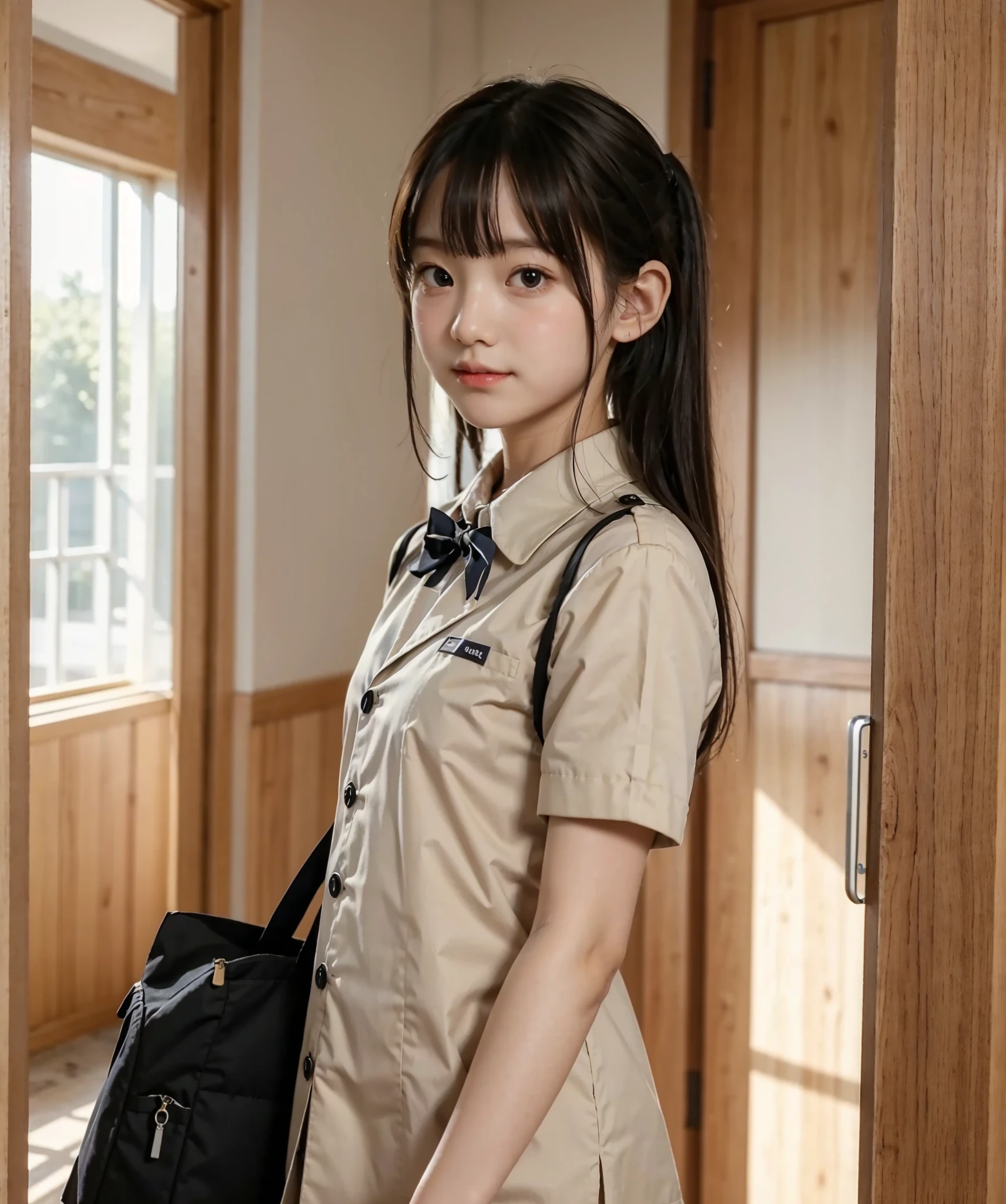  s,uniform,Line up quietly before entering the classroom, girl,cute, Masterpiece, Details