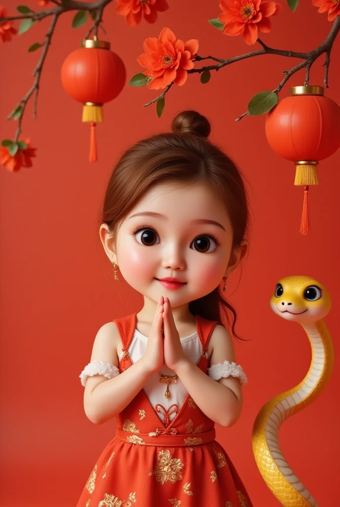 Tet Vietnamese, Lisamy, Lisamy bow your head and thank you, red background have a cute snake, is printed words "BEP 4.0 TET AT TY 2025"