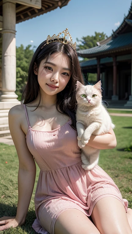 ((best quality)), ((masterpiece)), (detailed), a girl, a cat, bagan landscape