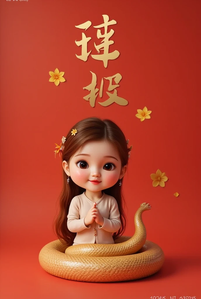 Tet Vietnamese, Lisamy, Lisamy bow your head and thank you, red background have a cute snake, is printed words "TET AT TY 2025"