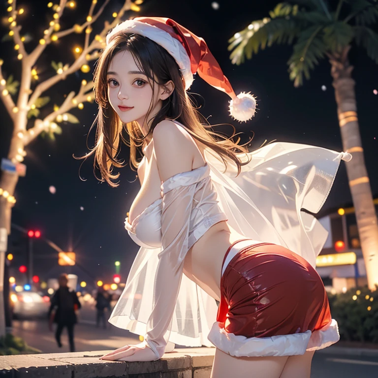 ((( street tree､   Beautiful Shining Christmas Night Lights     :1.3))),   Christmas tree night light   ,(((   Transparent Santa Claus Costume  )))､(((  Transparent Santa Claus Costume  を楽しむ2人の女性 :1.3))),Big Breasts､    thin waist､Thick Ass､     Buttocks sticking out of a miniskirt   ,(  The white part of the costume is pure white fur     ,    Clothes with transparent fabric on the red part    )､  Off the Shoulder with Sleeves      ,    Oversized clothes  ､   Beautiful Woman with a Natural Smile and Adorable Expression     ､(  Highlight Big Breasts :1.3),(   colorful pixie cut   ),(  flashy hair color),Round face,            Beautiful Woman with a Natural Smile and Adorable Expression             ,          clean skin ,(8K quality,masterpiece, top quality,),(     High-resolution RAW photos     :1.3),(          ultra HD mode image          ),