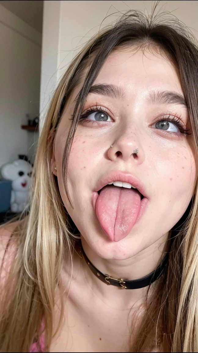 Japanese women, beautiful girl, Gal,Blonde、 , Realistic skin of the highest quality, Eyes are focused, 20-year-old, Sticking out tongue, Focus on the mouth, Open your mouth, Long Tongue, saliva, Open your mouth , You can see inside the mouth, Open your mouth  舌を突き出す, Realistic tongue