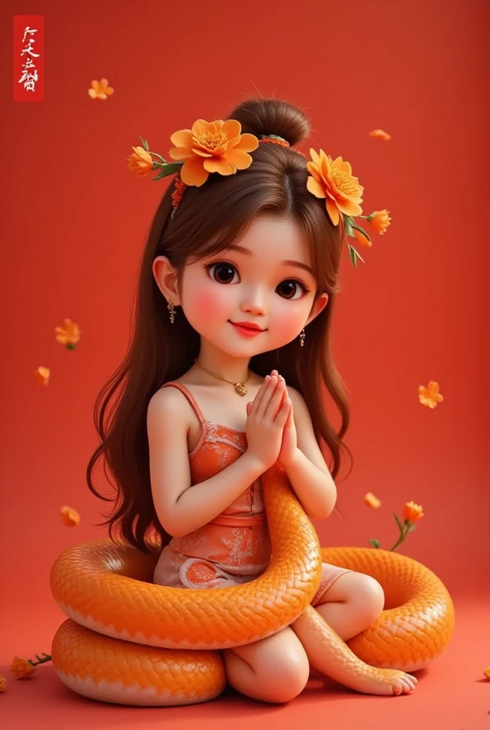 Tet Vietnamese, Lisamy, Lisamy bow your head and thank you, red background have a cute snake, is printed words "TET AT TY 2025"