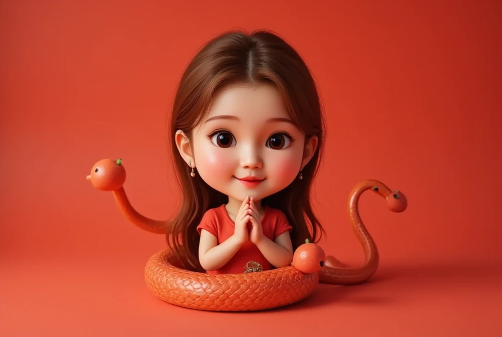 Tet Vietnamese, Lisamy, Lisamy bow your head and thank you, red background have a cute snake, is printed words "TET AT TY 2025"