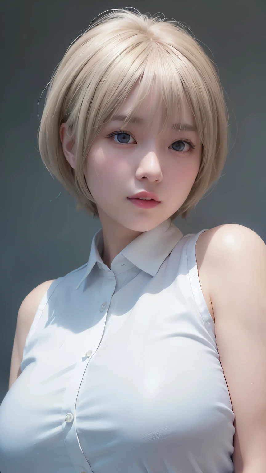 ((Are standing)) , (Hands on knees) , Leaning forward , masterpiece , Highest quality , Very detailed , (15-year-old female)、Blonde、Short Hair、Earrings
