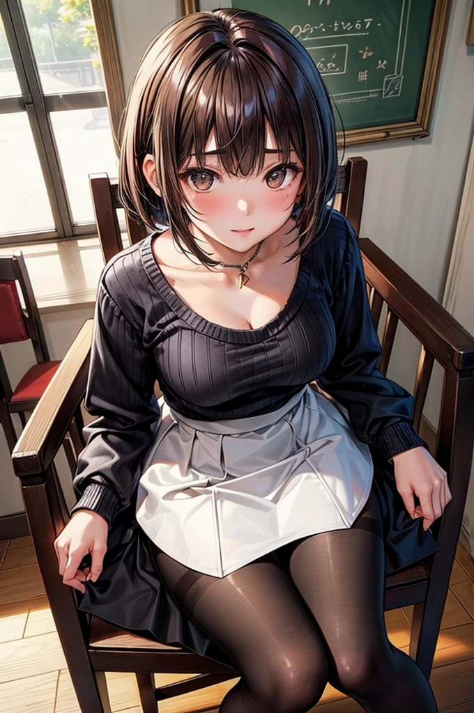 NSFW (((((Undressing:1.9. She buttons her blouse and opens it by herself:2.4. A long red skirt, a white bra is visible, and a classy white short-sleeved blouse))),(((Apartment room、Sitting in a chair、Anxious expression、Tea on the table:1.3)))Mid-length bob cut hair:1.9. Big breasts:1.6、(((1 Female:1.3))), (((Brown Hair:1.3. Wavy Hair:1.5. Bob Cut Hair:1.9 Round Eyes Beauty:1.3. Shapely breasts, brown eyes, side-swept bangs, red cheeks:1.3 Sweat:1.3)))、(((Top quality masterpiece high resolution perfect human body:1.3))),(((Sweat:1.3,cute:1.3)))