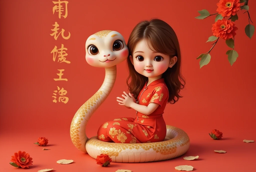 Tet Vietnamese, Lisamy, Lisamy bow your head and thank you, red background have a cute snake, is printed words "TET AT TY 2025"