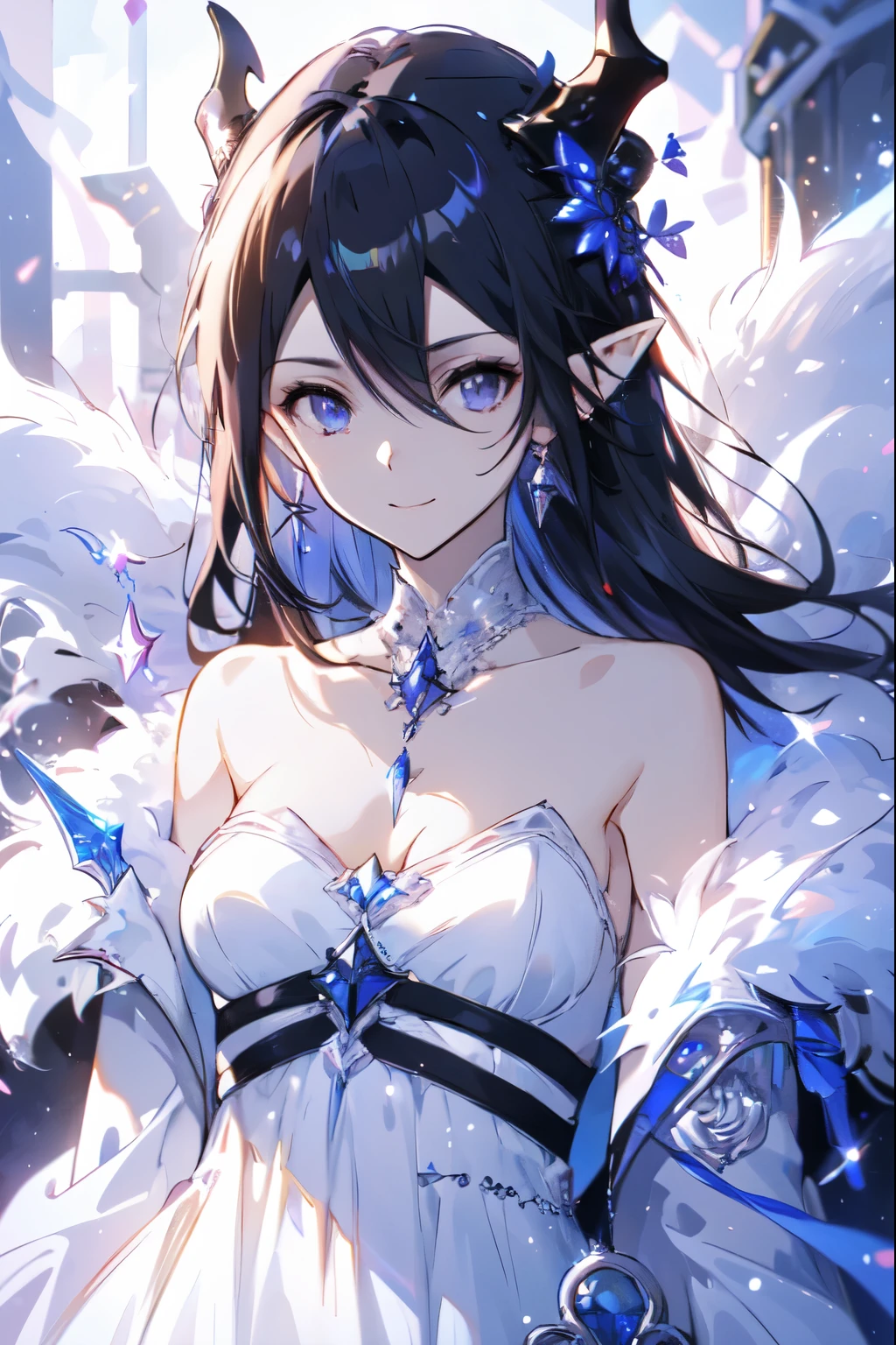 (masterpiece),  best quality,  Ultra High Resolution , ((one person)),   Elegant,  expressive eyes ,  Perfect Face , Half Body,  is watching the audience , Hook of Holland,  (Long black hair), ( Purple Eyes),  long ears like elves ,  has two long devil horns on its head, Leather Armor,  medieval clothing, assassin, dagger, Chuckling,  detailed background , Extremely high detail accuracy , 4K

 Long hair  ，Female Kirito ，Big breasts(d), Chest, Black Hair,  black eyes，Pointed ears, 