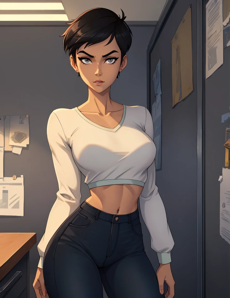 ((masterpiece, best quality)), 1 Tomboy, dark skin