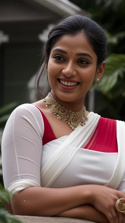 bug boobs, kerala girl, white onam saree, standing on your feet