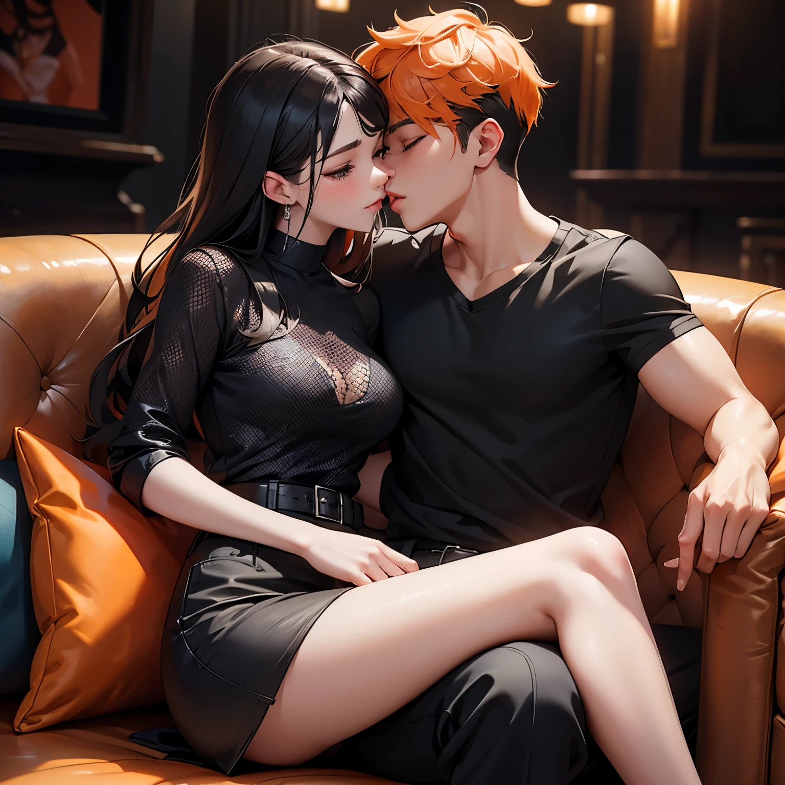 there are two people that are kissing each other in a picture, kissing together cutely, lesbian kiss, Typical Japanese look, Beautiful eyes and lips, a small nose that is sharp and pretty, semi realistic