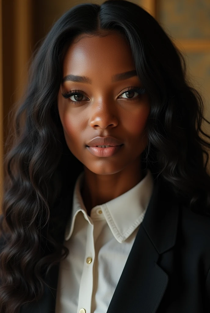 A slim dark lady who has just recovered from drugs in an interview sitting infront of a black board of directors of a bank who are interviewing her about her past life. The board of directors are sad hearing the story